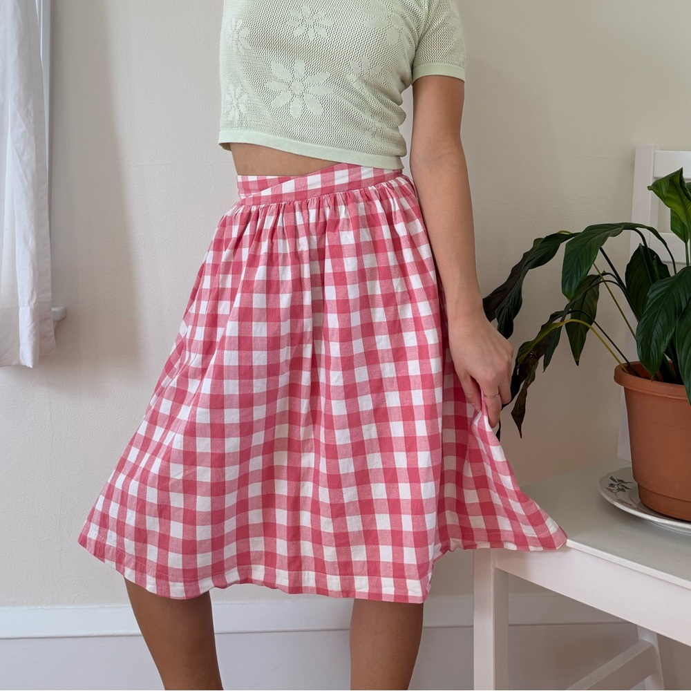 Modcloth Pink and White Gingham A-Line Skirt